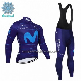 Completo Maglia ML + Pantaloncino con bretelle ML 2022 Movistar Team Winter Invernale Blu